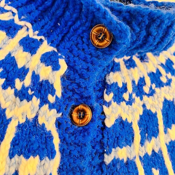 Blue Button Down Handmade Knit Collared Fisherman’s Sweater - XXS - Picture 5 of 9